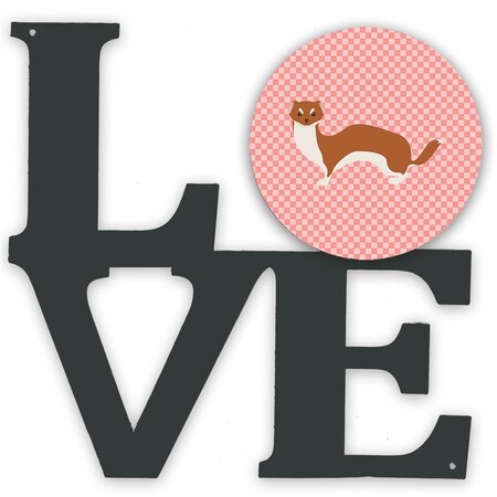 Carolines Treasures 11.5 x 11.75 in. Weasel Pink Check Metal Artwork Love Wall Decor BB7870WALV